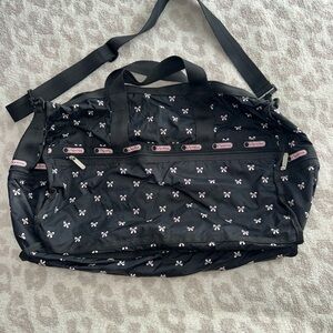 LeSportsac Black and White Bow Duffel Bag